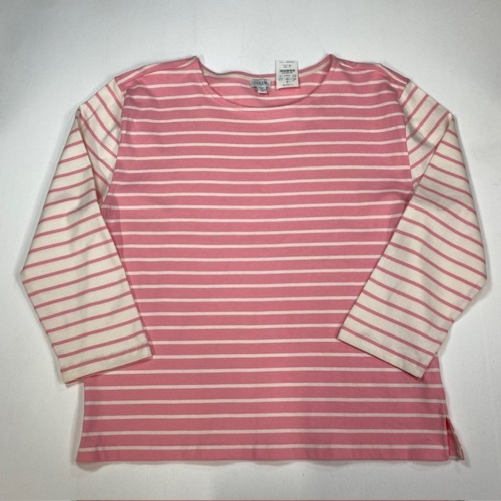 J.Crew Womens XL Pink White Striped 3/4 Sleeve Knit Top BN637 NWT